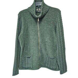 Barbour Womens Cardigan Size 14 Soft Cable Knit Full Zip Sweater 100% Wool Green